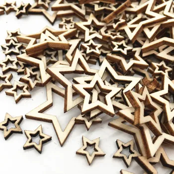 100db Fa gyöngyök Star üreges faforgács kézzel készített kiegészítők DIY kiegészítők