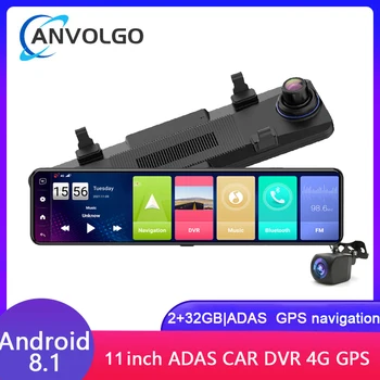 11 hüvelykes 4G műszerfalkamera autóhoz fekete doboz 1080P visszapillantó tükör Android 8.1 GPS navigáció BT WIFI kettős len felvevő Autó DVR 24H Park