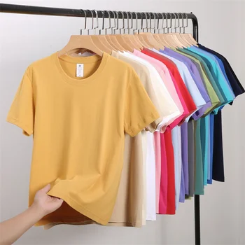 2023 Nyári O-nyakú felsők Rövid ujjú pár Retro egyszínű pólók 23 színű Harajuku Oversize Unisex 100% pamut póló