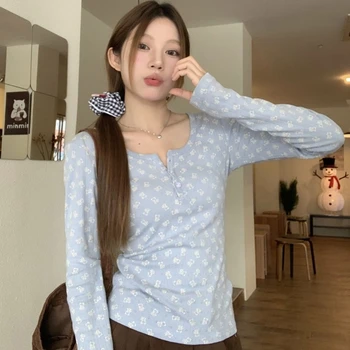 2024 tavasz Új hosszú ujjú pólók nők Koreai stílusú divatiroda Lady blúz őszi édes Daily Slim vékony felsők női