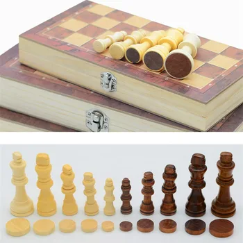 3 az 1-ben Fa sakk backgammon dáma Utazás sakk játékok Nagy sakk készlet Családi asztali társasjáték Fa sakkfigurák ajándék
