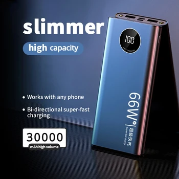 30000mAh Power Bank ultranagy kapacitású mobil tápellátás külső akkumulátor 66W gyorstöltés iPhone Xiaomi Samsung Huawei Type C