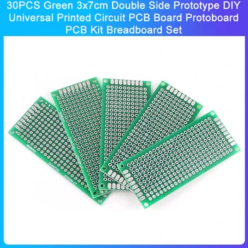 30DBS Zöld 3x7cm kétoldalas prototípus DIY univerzális nyomtatott áramköri NYÁK-kártya Protoboard NYÁK készlet Breadboard készlet