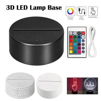 3D LED lámpa alap éjszakai fénytartó LED 16 szín + távirányító vagy 7 szín Touch szabályozható ABS USB asztali világítási kiegészítők