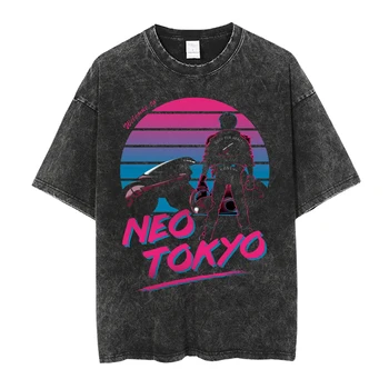 Anime Retro Neo Tokyo Akira póló férfi mosott rövid ujjú alkalmi pólók Ruhák tizenéveseknek Harajuku Streetwear felső