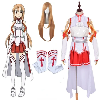Anime Sword Art Online cosplay jelmezek Asuna Yuuki ruha Vestido Halloween jelmezek nőknek párt Egységes kabát öltöny Paróka