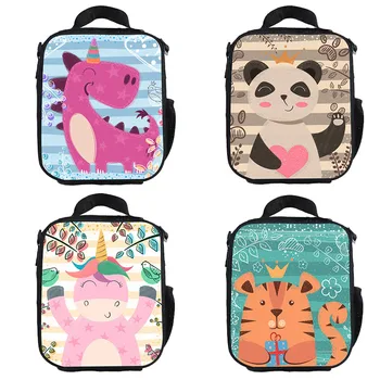 Aranyos rajzfilm dinoszaurusz panda egyszarvú nyomtatás uzsonnás táska Kawaii panda crossbody táskák gyerekek piknik táska fiúk lányok szigetelt uzsonnás dobozok