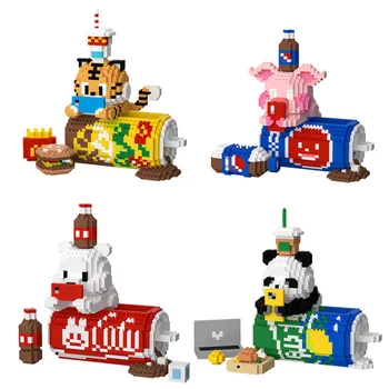 Boldog kanapé Krumpli Panda mikro építőelemek Tigrismalac Jegesmedve DIY italtároló Mini kockafigura játékok gyerekeknek Ajándék