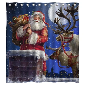 Boldog karácsonyt A fehér hegyi Mikulás szánkót szállít Rénszarvas zuhanyfüggöny Ho Me Lili fürdőszobai dekorációhoz
