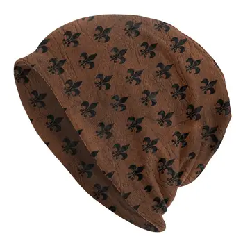 Cool kötött kalap felnőtt Unisex királyi fekete márvány barna bőr Fleur De Lis koponyák sapkák Liliom virág szimbólum motorháztető kalapok