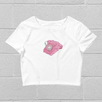 Creative Artsy Old School Aranyos mintás póló Nő Esztétikus Y2k Crop tops Divat Advanced Cool Girl rövid ujjú baba póló
