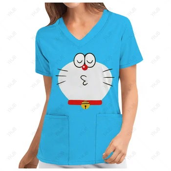Doraemon Ápolási bozótok felsők Nők dolgozó egyenruha Blúz rövid ujjú egyenruha Blusas Ápolói ruhák Ápolók Tunika egyenruha