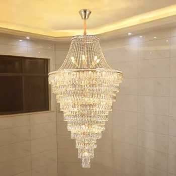 Duplex padló Luxus Crystal Big Chandelier Hotel Lobby Nappali csigalépcső Villa Dekoratív csillár