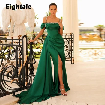 Eightale smaragdzöld estélyi ruhák szexi sellő gyöngyös szatén vállról Arab hivatalos báli partiruhák esküvőre