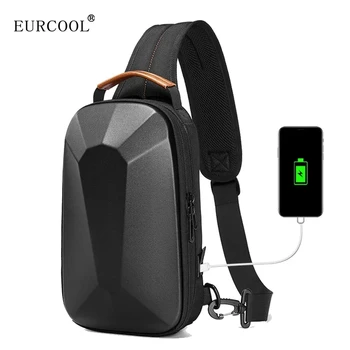 EURCOOL férfi táska válltáska USB töltéssel Crossbody táskák Lopásgátló vízálló utazás Male.png_.webp