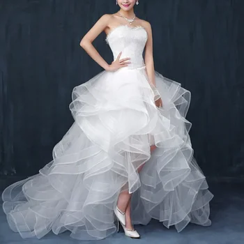 Fehér hátsó esküvői ruhák menyasszonynak Elegáns, tömör, pánt nélküli báli ruha Szabálytalan formális estélyi ruha hálós Vestido