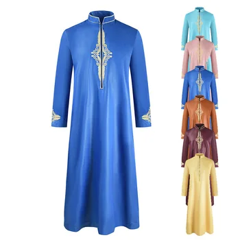 Férfi hosszú ujjú Dubai Türkiye India laza iszlám galléros ruha Jubba Thobe Ramadan Muszlim Abaya ruha Solid House