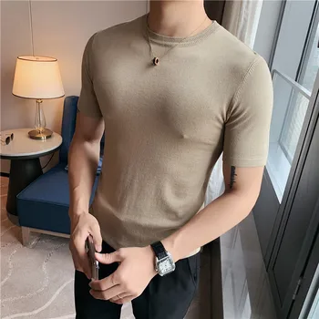 Férfi nyár 2022 Új üzlet Rövid ujjú O-nyakú egyszínű ingek Férfi divat koreai fitnesz kötött alkalmi pólók
