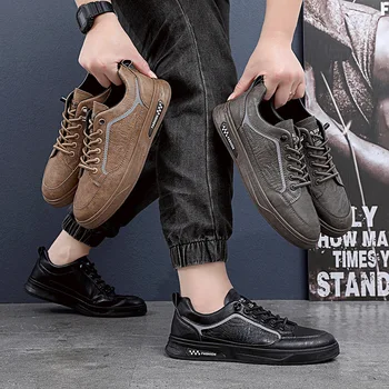 Férfi tornacipők 2023 Új alkalmi társascipő Tiszta fekete puha bőr cipő Vízálló csúszásmentes férfi puha talpú alacsony szárú fűzős cipő
