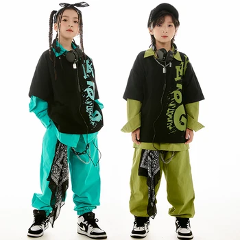 Gyerekek Modern Hip Hop Tánc Ruhák Lányok Hosszú ujjú felsők Nadrág Jazz Performance Suit Fiúk Dob Színpadi jelmez Rave Wear BL11581