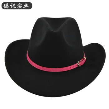 Határon átnyúló szőrme filc juh cowboy öv gyapjú etnikai A kapucni retro Fedora kalap