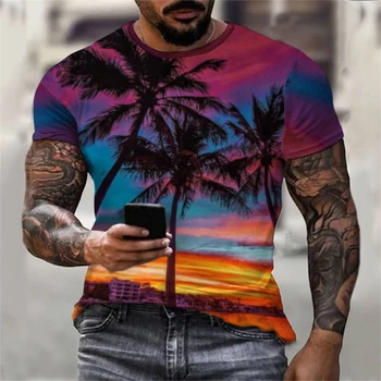 Hawaii póló Kókuszfa 3D nyomtatás Beach Casual Pólók Férfi Nő Túlméretezett pólók Streetwear Harajuku felsők Gyerek férfi ruházat
