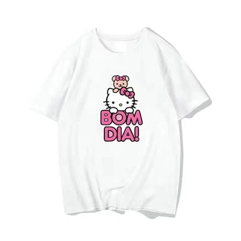 Hello Kitty póló Nő lányok Nyári tiszta pamut divat rajzfilm kiváló minőségű Top grafika Túlméretezett Harajuku alkalmi laza pólók