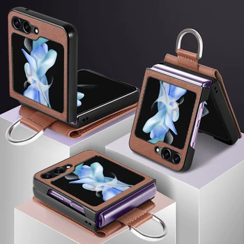 Hordozható bőr pénztárca telefontok Samsung Galaxy Z Flip 5 Flip5 Flip3 Flip4 Flip 3 4 5G Zflip5 kártyanyílás ujjgyűrű borítók