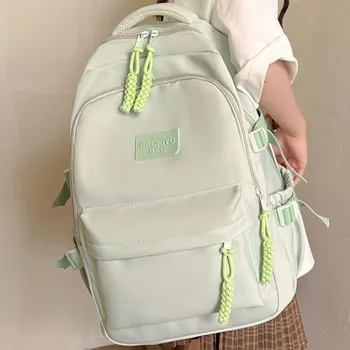 Iskolatáska női főiskolai hallgatók nagyon egyszerű, tiszta színű nylon hátizsák vízálló utazási hátizsák könyvtáskával lányoknak