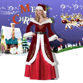 Karácsonyi jelmezek Mikulás szettek Ruházati ruha Női készlet Party ruha Női ruha ruha Öv Háromrészes szett Női
