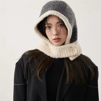 koreai kötött Balaclava sapkák Fülvédő kalap Uniszex téli meleg gyapjú sapkák nyaki gallér sál sapka divat sísapka sapkák