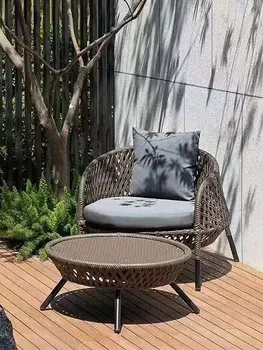 Kültéri kanapé rattan szőtt szabadidő udvar villa dohányzóasztal dupla kreatív egyszemélyes rattan szék kanapé vízálló és fényvédő
