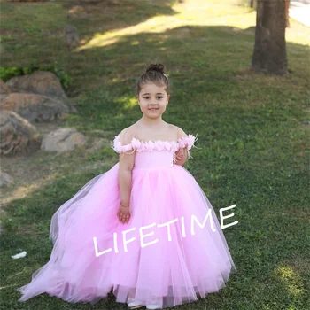 Lila virág lány ruha 3D tüll virágok Első születésnapi ruha kisgyermek nagy masnival Gyerekek hercegnő szépségverseny parti ruha testreszabott