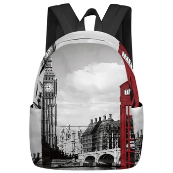 London Phone Booth női férfi hátizsákok vízálló, több zsebes iskolai hátizsák diák fiúknak lányok laptop könyvcsomag Mochilas