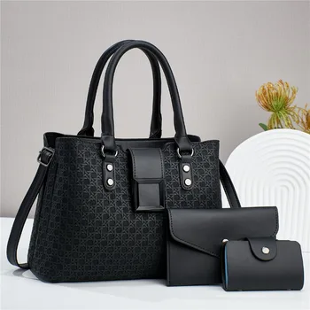 Luxus női táska 2023Új, háromrészes szett gyémántkockás dombornyomott többcélú textúrával Nagy kapacitású válltáska nőknek