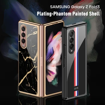 Luxus ólomüveg telefontok Samsung Galaxy Z Fold3 mobiltelefon tokhoz Galvanizált edzett üveg borítás Z Fold3 5G készülékhez