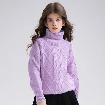 Lányok kötöttáru felsők Őszi téli meleg alkalmi garbó pulóver pulóver gyerekeknek Tini iskolás gyerekek ruhái 10 12 13 év