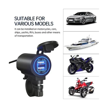  Motorkerékpár töltő kettős 2.1A USB töltésmérő Telefon töltő vízálló gyors hálózati adapter aljzat