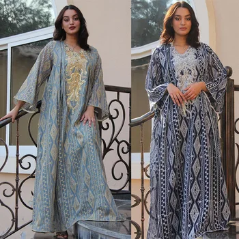 Nagykereskedelem Jalabiya Ramadan 2023 Kuvaiti Kaftan Dubai Luxus flitterek Etnikai hímzés Hosszú ruhák Vintage muszlim arab ruhák
