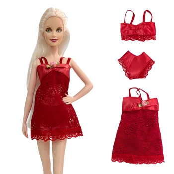 NK 1 Set piros pizsama ruházat fehérnemű fehérnemű melltartó ruha csipke Otthoni ruházat Ruhák Barbie baba kiegészítőkhöz Játékok