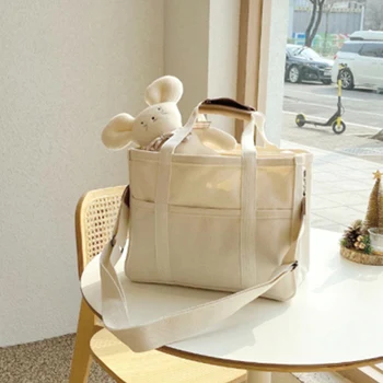 Női nagy kapacitású táska Stílusos vászontáska Többzsebes alkalmi táska állítható pánttal a vásárláshoz Munka Napi használat Tote pénztárca