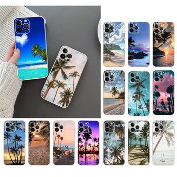 Palm Tree Summer Beach Sea Phone Case iPhone 15 14 13 12 11 Pro Max 12mini 14 Plus 7 8 SE mobiltelefon tok Funda