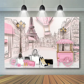 Paris Street Shop háttér Hőléggömbök Magas sarkú lány Gyerek torta Smash kellékek Nők születésnapi dekoráció Fotózás Háttér
