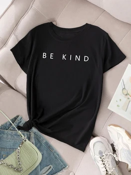Plus Size 'Be kind' mintás rövid ujjú póló, női plusz enyhe nyújtású kerek nyakú alkalmi póló
