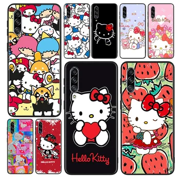 Rajzfilm Hello Kitty Cat telefontok Samsung A90 A80 A70S A60 A50S A30S A40 A2 Core A20E A20S A30 A10S fekete borítóhoz