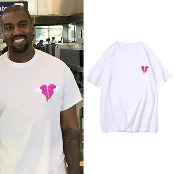 Rapper Kanye West Broken Love Printed Tshirt Summer Men Women Fashion Hip Hop Street Thirt Regular Férfi 100% pamut pólók