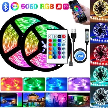 RGB LED szalag lámpák 5050SMD Luces világító USB Bluetooth vezérlés 5V szalag LED szalag 5M Neon lámpák hálószoba dekorációhoz