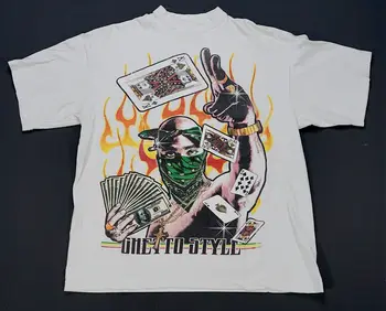 Ritka VTG PRO-TOP Tupac Shakur Ghetto stílusú játékkártyák póló 90-es évek Rap XL Magas