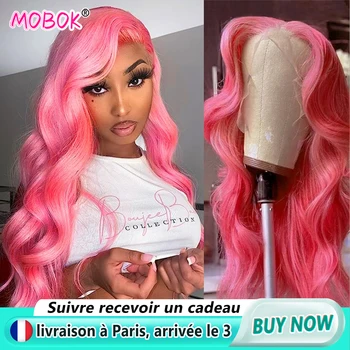 Rózsaszín emberi haj paróka 13x4 13x6 átlátszó csipke elülső paróka Brazil 613 színes testhullám 4X4 csipke záróparóka nőknek MOBOK