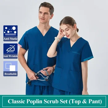 Scrub Set Kórházi orvos Ápolói egyenruha Nők Férfiak Nagykereskedelmi alkalmi fogászati öltönyök Nővér gyógyszertár Dolgozó orvosi egyenruhák